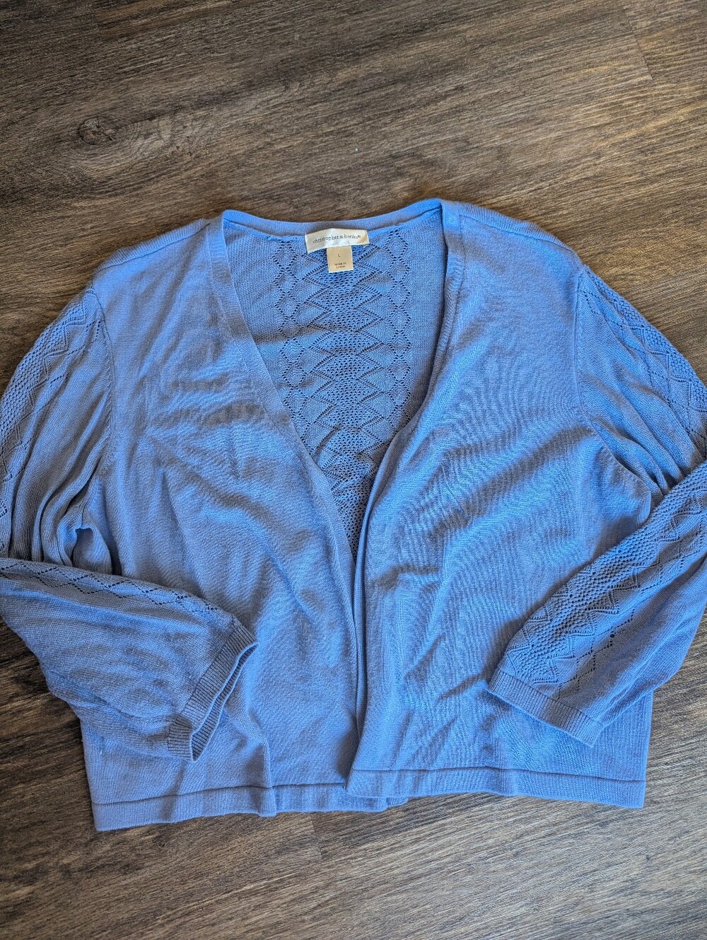 Christopher & Banks Light Blue Open-Front Pointelle Cardigan Size Large